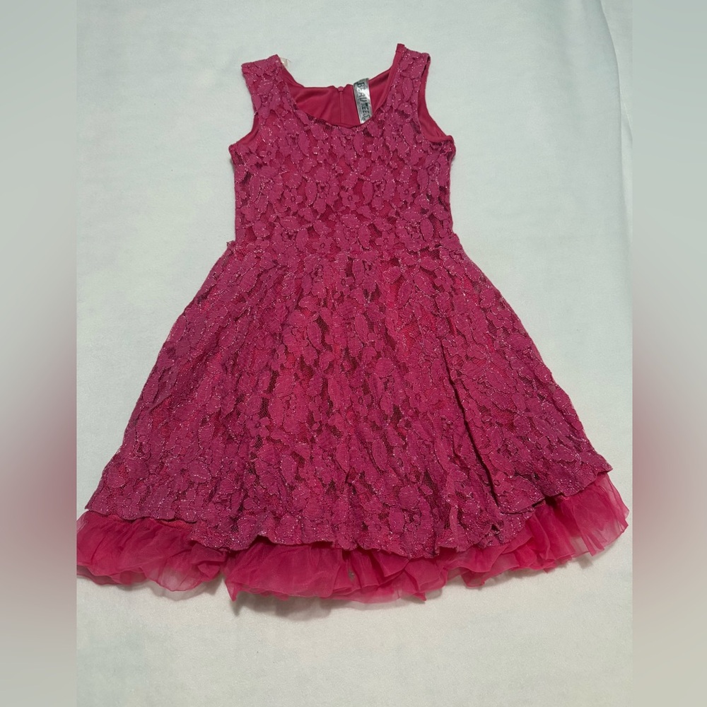 Pink A line Lace Dress with lining
